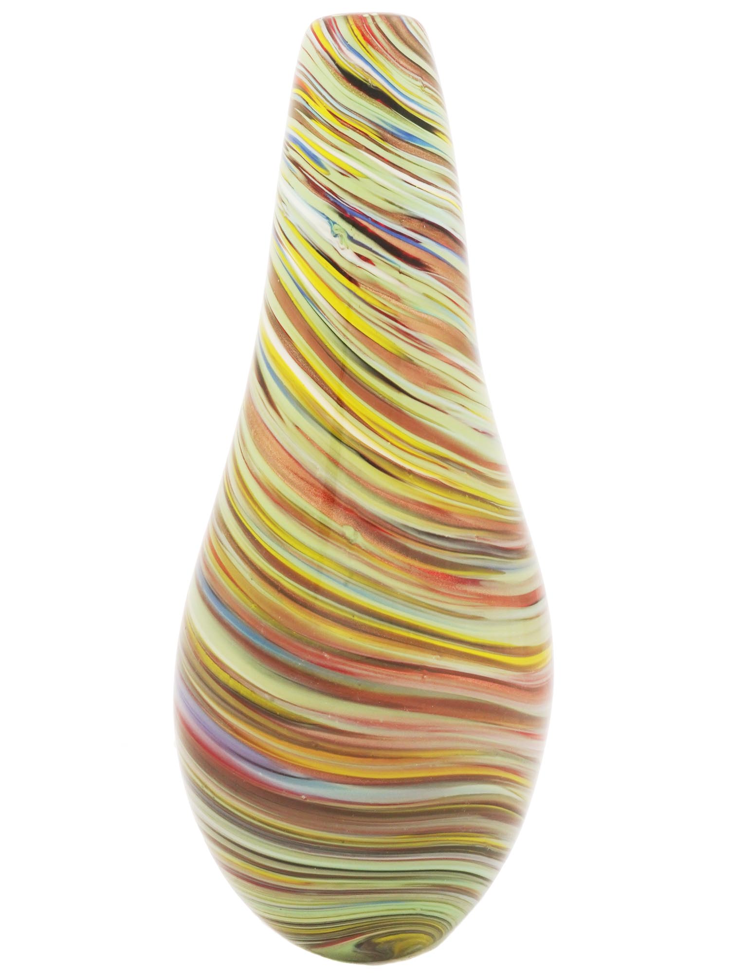 GREEN AND YELLOW STRIPED ART GLASS BOTTLE VASE PIC-0